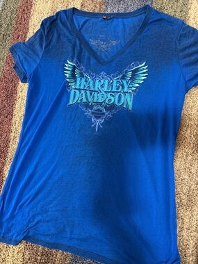 Harley-Davidson Royal Blue V-Neck Tee with Teal Wing Logo 2XL